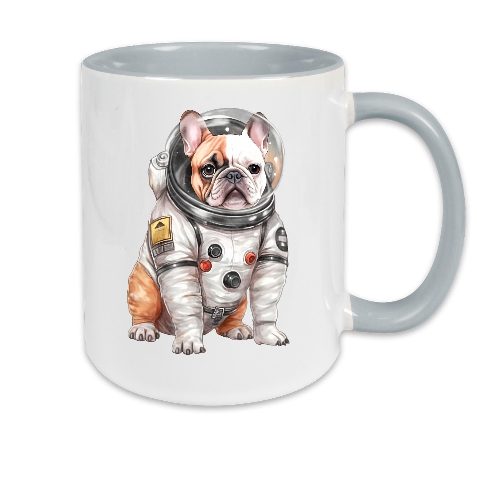 Tasse zweifarbig Hunde - Französische Bulldogge im Raumanzug